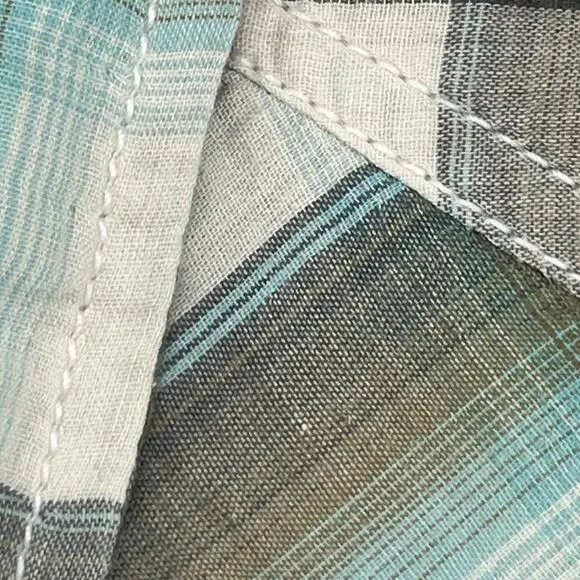 LUCKY BRAND Shirt Mens M Plaid Pearl Snap Front Western Double Layer Cotton Gray - Picture 10 of 15